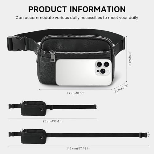 TAMTOMI Fanny Packs for Women Men Everywhere Belt Bag Vegan Leather Waist Packs with Adjustable Strap Crossbody Chest Bag Travel for Workout - color: Black