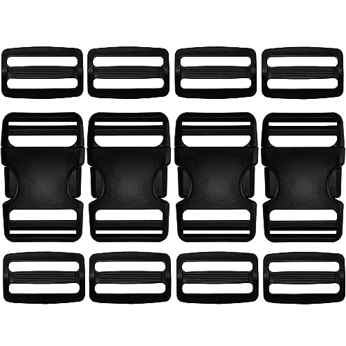 Buckles for Straps 1.5 Inch, 4 Pack Quick Side Release Plastic Buckle Clip + 8 PCS Tri-Glide Slide Clip, Heavy Duty Dual Adjustable No Sewing Clips Snaps, Backpack Parachute Dog Collars Replacement. - color: 1.5 Inch Buckles