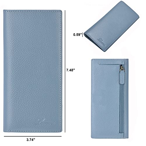 Ultra Slim Thin Leather Women Wallet RFID Blocking Credit Card Holder Bifold Long Ladies Billfold - color: 2- Light Blue
