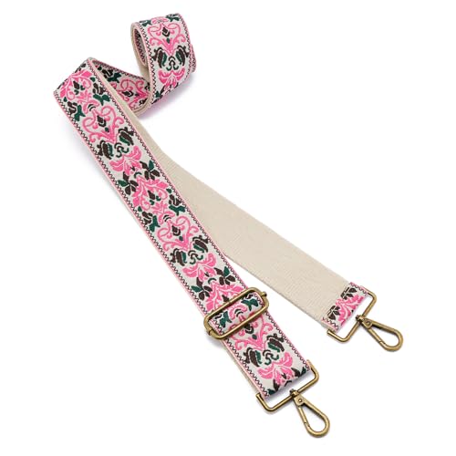 ZOOEASS Bronze Buckles Purse Strap, 2" Wide Crossbody Handbag Strap Adjustable Replacement Shoulder Strap Vintage Embroidery - color: 5cm-color21
