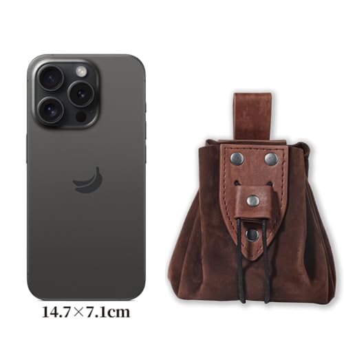 Medieval Faux Leather Drawstring Pouch Vintage Rivets Belt Pouch Coin Purse Dice Bag For LARP Ren Faire (Brown B) - color: Brown B