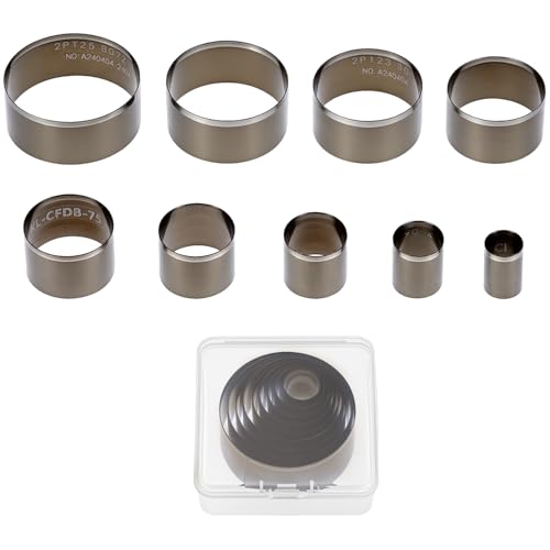 QWORK 9 Pcs Leather Circle Cutter Tool Set 15-55mm High Carbon Steel Round Punching Die Kit for Fabric Clay & Leather Crafts Hollow Hole Punch for Belt Wallet & DIY Jewelry Making