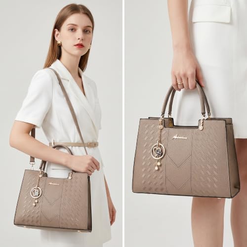 ALARION Purses and Handbags for Women Satchel Purse,PU Leather Tote Bag Crossbody Top Handle Bags with Zipper - color: Lizi CX Khaki