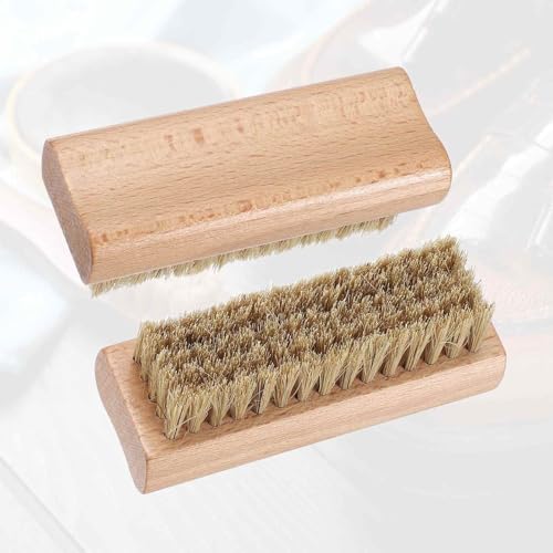 HARFINGTON Shoe Cleaning Brush 4"x2" Beech Wood Pig Bristle Boot Polish Brushes for Leather Shoes Boots Cloth Cleaner, Gray Brown Wood - color: Gray Brown Wood