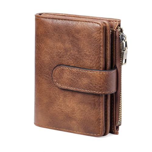 GOIACII Small Wallet Women RFID Blocking Trifold Clutch Ladies Credit Card Holder Zipper Pocket Wallets for Women Brown - color: Brown