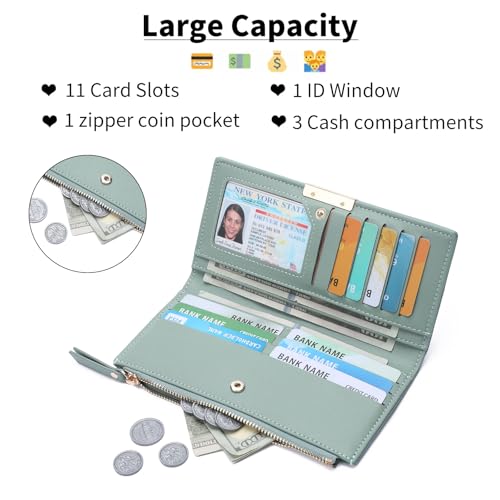 Slim Women's Wallet Ladies Credit Card Holder Bifold RFID Blocking - color: A08 Pea green