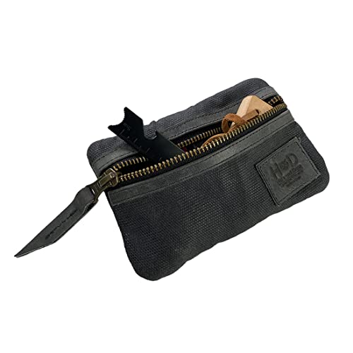 Hide & Drink, Multi-Tool Pocket Pouch, Compact Multipurpose EDC Zippered Bag, Mini Camping Tool Case, Waxed Canvas, Knife Holster, Handmade Slim Organizer - color: Charcoal Black