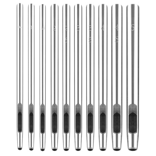 10Pcs Leather Hole Punch Set 0.5-5MM Metal Hollow Round Punches Belt Hole Puncher for Belts Watch Band Paper Plastic Leather Crafting
