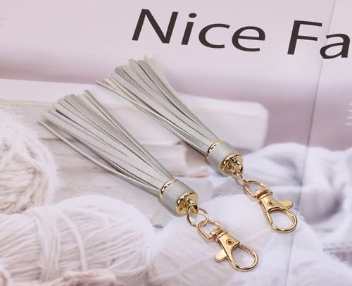Penta Angel 2Pcs 5.9'' Large PU Leather Tassel with Lobster Swivel Keychain Pendant for Handbag Backpack Jewelry Making (Silver) - color: Silver