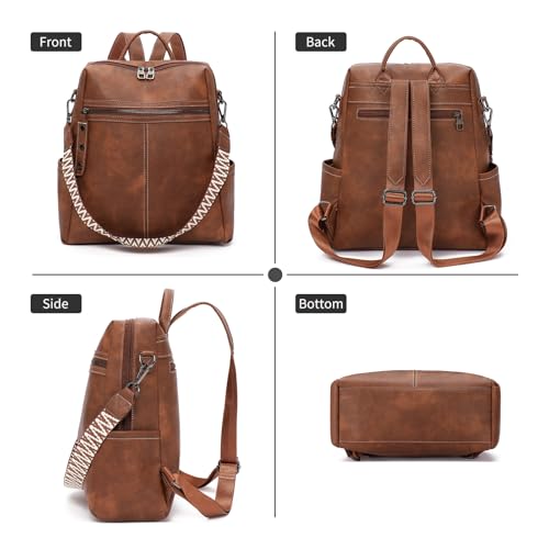 GAEKEAO Backpack Purse for Women PU Leather Travel Backpack Purses Fashion Designer Ladies Anti-theft Shoulder Bags Brown - color: Brown