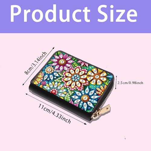 JZHYOAN Portable Diamond Art Zipper Business Small Wallet 11x8 cm DIY Flower Special Pattern Rhinestone Mosiac Card Holder Wallet Diamond Painting Credit Card Holder for Family Woman Adult