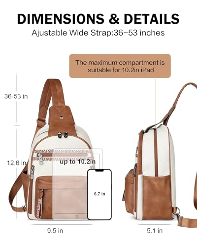 Large Sling Bag for Women, Designer 10L Leather Crossbody Purse | Anti Theft Sling Backpack, RFID Fanny Packs for Travel, Ideal for Vacation Walking Daily Errands - color: Beige Brown