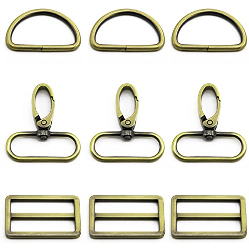 15Pcs Metal Swivel Snaps Hooks with D Rings and Tri-Glides Slide Buckles for Key Lanyard Purse Bag Straps Dog Collars DIY Sewing Hardware Craft (1-1/2 inch,Brass) - color: Brass, size: 1-1/2 inch