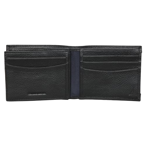 Nautica Men's Bifold Leather Wallet | RFID Blocking | ID Window | Card Slots | Organization | Durable | Stylish - color: Rubber/Leather - Black