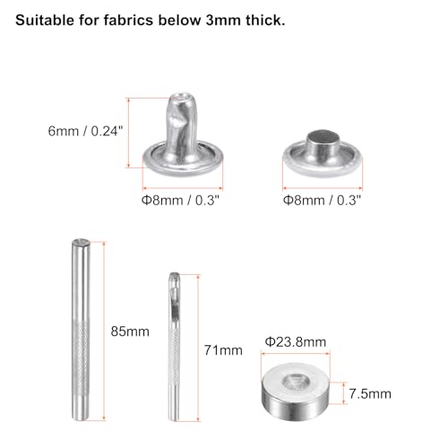 HARFINGTON 100 Sets Leather Rivets 8mm x 6mm Metal Double Cap Rivet Snaps Studs Fasteners with 3pcs Setting Tools Rivets for Leather Craft DIY Repair Decoration, White - color: White, size: 8mm x 6mm