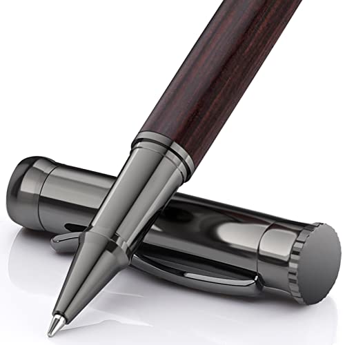 WEMATE Wood Rollerball Pen Set, Nice Pen for Men, Fancy Look - Black Oak | 2 Refills, Executive Style, Luxury Finish, Smooth Writing for Journaling and Signatures, Office Use, Black and Blue Ink - style: Black Oak