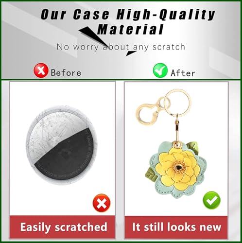 BORKUANA PU Leather Keychain holder Protective Case Compatible with AirTag - color: Camellia a