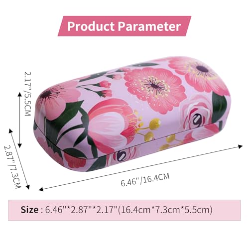 PERFECTSIGHT Sunglasses Case, Large Hard Shell Glasses Case, Cute PU Leather Protective Eyeglasses Case for Women Men - color: Pink Flower