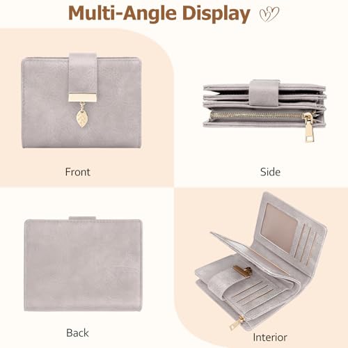HUANLANG Small Wallets Women RFID Blocking Ladies Wallet with Zipper | Women’s Wallet Credit Card Holder, Leather, ID Window, Zipper Coin Pocket, Bifold,Perfect Gifts,Fits Small Purses,Travel,Gray - color: Light Grey
