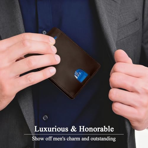 RFID Blocking Slim Bifold Leather Minimalist Front Pocket Wallets for Men with Money Clip Thin Mens Brown - color: Brown