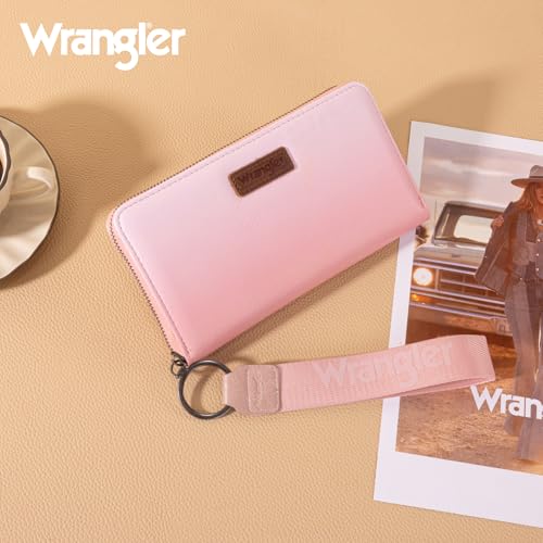 Wrangler Pink Wristlet Wallets Women Large Phone RFID Wallets, Card Cases & Money Organizers Ladies Female Travel Clutch Wallet Large Capacity Cash Credit Card Wallet with Smooth Zipper - color: Gradient Pink