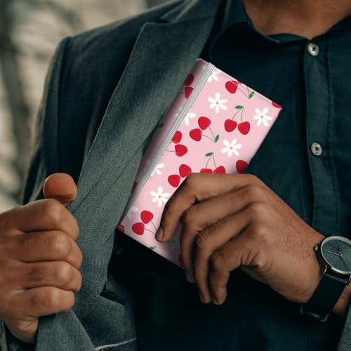 Checkbook Cover for Personal Checkbook, Cute Pu Leather Check Book for Women & Men, Slim Checkbook Holder with Pen Holder and Built-in Clear Plastic Divider, Pink Cherry - color: Pink Cherry