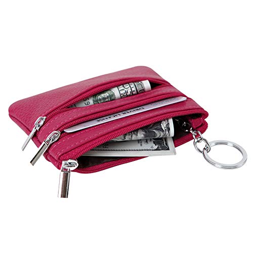 Women Genuine Leather Coin Purse Small Keychain Change Wallet - color: Rose, size: One Size