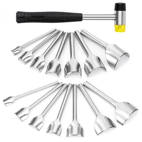 14 Sizes Leather Corner Punch Set, with Double Sided Rubber Hammer, Half-Round/Quarter-Round Punch, Leather Craft Cutter Punches, Precision Arc-Shaped Punches Set, 10-40mm, DIY Strap Belt Wallet Bag