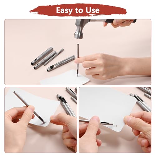 0.5MM Leather Hole Punch Tool [4PCS] - Metal Round Belt Hole Puncher Use for Leather Working & Belts & Watch Band & Paper & Plastic - [Silver Tone] Round Hollow Tools - size: 0.5mm