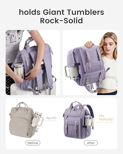 LOVEVOOK Laptop Backpack for Women with Giant Tumbler Holder Pocket,17.3 inch Waterproof Travel Backpack Purse Computer Laptop Bag - color: Purple With Cup Holder, size: 17.3 inch
