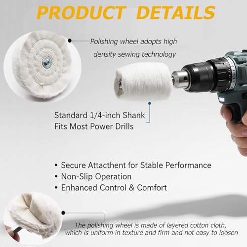 12PCS Buffing Wheel for Drill, Multi-Specification | Buffing Pad Polishing Wheel Kits, For Metal, Aluminum, Stainless Steel, Chrome, For Jewelry, Wood, Plastic - size: 12pcs