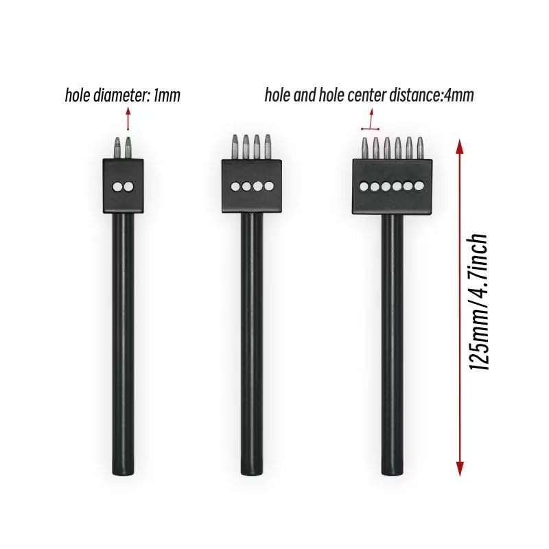 Leather Round Hole Punching Tool 3pcs Prong Punch Tool Set with 2/4/6 Prong Options for Precise Round Hole Punching DIY Leather Craft (4MM) - size: 4MM