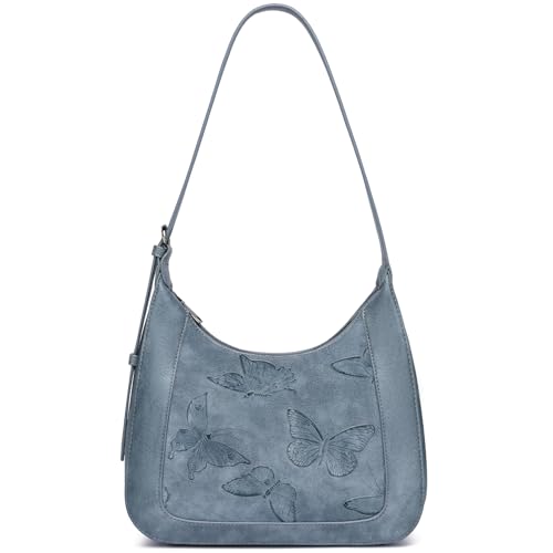 BELTANA Shoulder Bag for Women, Small Vegan Leather Butterfly Hobo Purse | Crescent Shoulder Purse, Top Handle Design, Lightweight, Underarm Style, Daily Travel & Shopping, Gift Choice - color: Blue