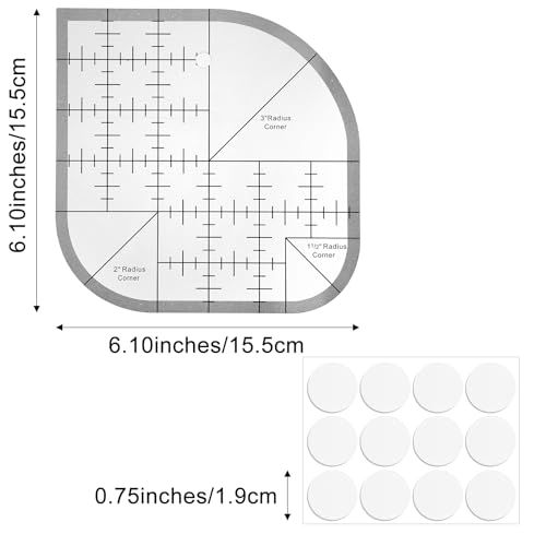 Curved Corner Cutter Quilting Ruler Acrylic Sewing Patchwork Ruler Quilting Templates for DIY Multifunctional Tool with 24pcs Silicone Anti-Slip mats Radius Corner Right Angle Transparent