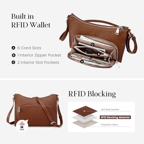 befen Genuine Leather Crossbody Bags for Women Travel Wallet Purse | Real Leather, Purse with Built in Wallet, RFID Blocking, 8 Card Slots, Crossbody Bag with Wallet, Detachable Shoulder Strap - color: Z02-cognac Brown