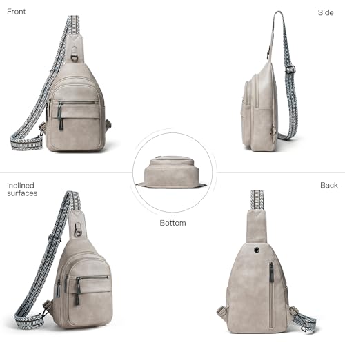 Leresas 7L Sling Bag for Women Crossbody Bag Sling Purse Fanny Packs Vegan Leather Chest Bag Trendy Handbag Travel Anti Theft - color: Light Grey