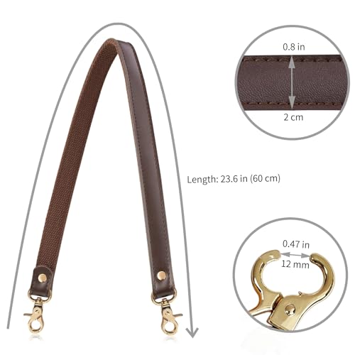 Allzedream Genuine Leather Purse Strap Sewing Canvas Replacement Handbag Shoulder Bag 2 Pcs - color: Coffee, Gold Hardware