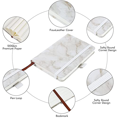 2Pack Pocket Notebook Small Notebook Journal Notebook 4 inches x 5.7 inches 200 Pages Leather Cover With Pen Holder Page Marker Ribbons (Marble) - color: Marble