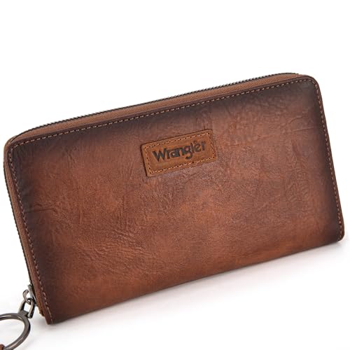 Wrangler Womens Wallet Wristlet Long Purse Designer Clutch Large Capacity Credit Card Holder for Women Men - color: B-Brown