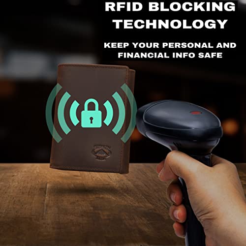Stealth Mode Leather Trifold RFID Wallet For Men With Flip Out ID Holder - color: Crazy Horse Brown