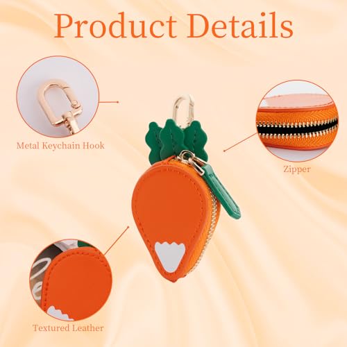 Fruit Coin Purse Bag Charm Keychain, Mini Charm Kawaii Leather Coin Purse Pouch Holder for Airtag Handbag Tote Wallet - color: Carrot