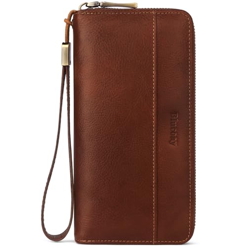 Leather Wallet Women Wristlet,RFID Blocking Large Capacity Long Wallet For Women Card Holder With Zip Coin Pocket(brown) | RFID Blocking - color: a1-brown