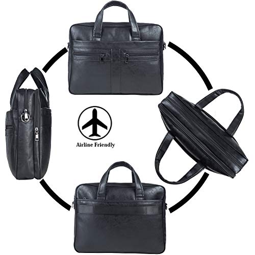 seyfocnia Men's Leather Messenger Bag, Laptop Briefcase Business Satchel Computer - size: 17.3inch, style: Black
