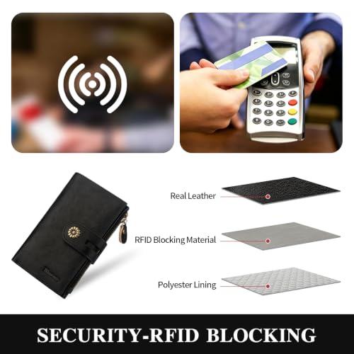Full Real Leather Trifold Wallet for Women With RFID Blocking - color: a5-black