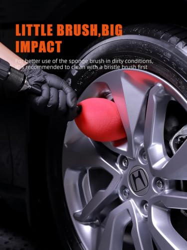 Wheel Rims Polisher, SPTA Polishing Ball, Polishing Cone, Metal Wheel Polishing Tool, Ball Buster Wheel and Rim Polisher System Attaches to Standard Household Drill - color: Red Oval Polishing Ball