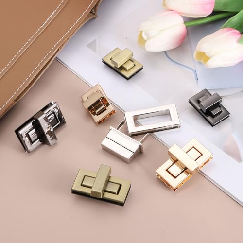 M METERXITY 2Pcs Purse Twist Lock Closure (1.26x0.79in, Light Gold) | Rectangular Purse Closure Twist Turn Lock Clasp Metal Clip Hardware Apply to DIY Handbag/Wallet/Leather Craft - color: Light Gold, size: 1.26 x 0.79"