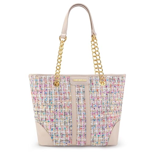 Montana West MEDIUM Tote Bag for Women Quilted Chain Handbags Shoulder Purse - color: M Beige