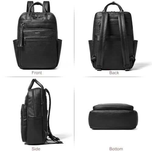 Laptop Backpack for Women 15.6 inch Travel Leather Backpack Purse Work Computer Backpacks for Business College Black - color: Black