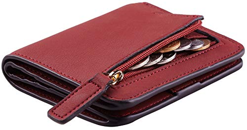 Toughergun Women’s Small Slim Leather Wallet with RFID Protection, Compact Bifold Mini Purse with Clear ID Window - color: 11 ReNapa Red Deep