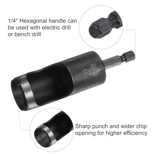 HARFINGTON Leather Hole Punch Tool 22mm 45#Steel 1/4 Hex Shank Drill Bits Electric Hollow Punch Set with 5.5" Half-Round File for Leathercraft Belt Fabric PVC Plastic Handbags Watch Band DIY - size: 22mm